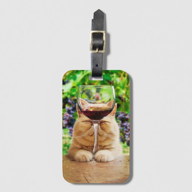 Katt med glas av Vin Bagagebricka (Framsida vertikal)