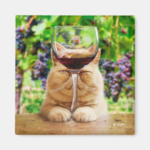 Katt med glas av Vin Magnet