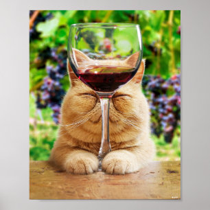 Katt med glas från Vin Poster