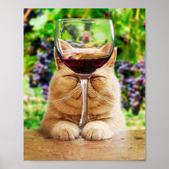 Katt med glas från Vin Poster (Framsidan)