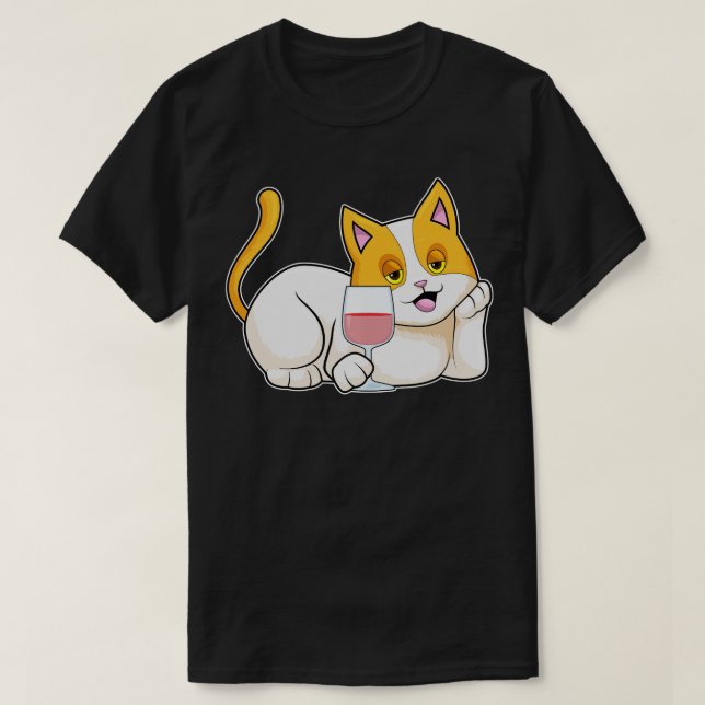 Katt med glas från Vin T Shirt (Design framsida)