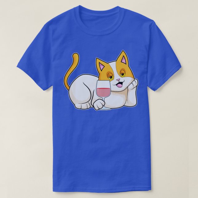 Katt med glas från Vin T Shirt (Design framsida)