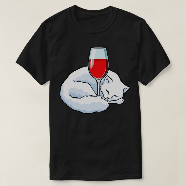 Katt med glas rött Vin T Shirt (Design framsida)