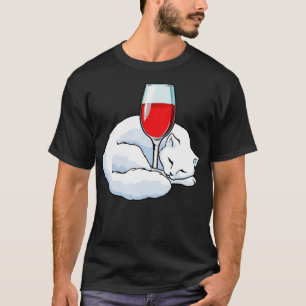 Katt med glas rött Vin T Shirt