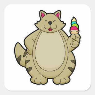 Katt med glasglass fyrkantigt klistermärke