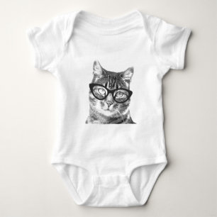 Katt med glasögon baby tutu-kroppsdräkt t-shirt