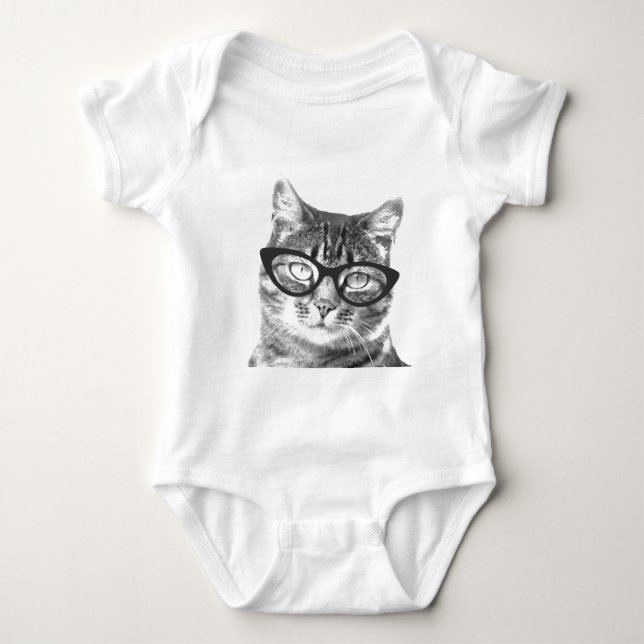 Katt med glasögon baby tutu-kroppsdräkt t-shirt (Framsida)