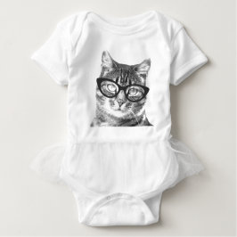 Katt med glasögon baby tutu-kroppsdräkt t-shirt