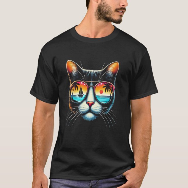 Katt Med Glasögon Retro Solglasögon T Shirt (Framsida)