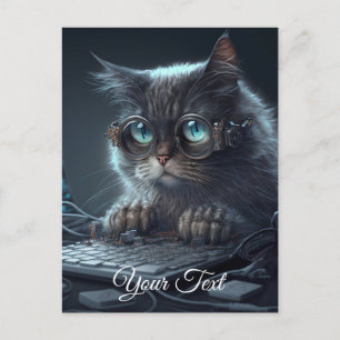 Katt med glasögon. vykort