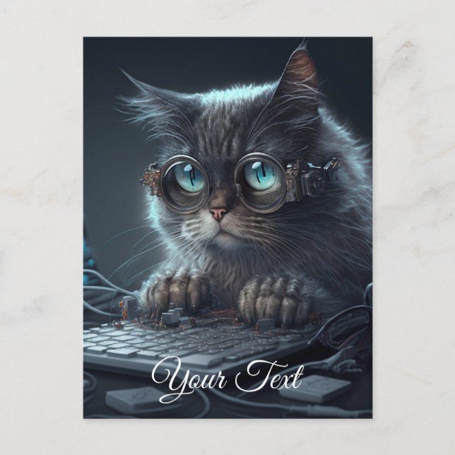 Katt med glasögon. vykort (Framsida)