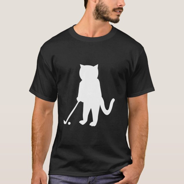 Katt med golfklubb framför T-silhuette T Shirt (Framsida)