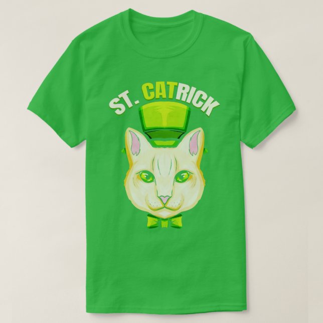 Katt med Grönt Loop och Cylinder Hat St Catrick Pa T Shirt (Design framsida)