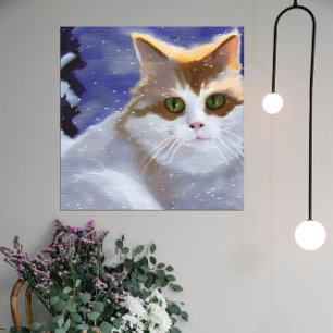Katt med Grönt Öga på en vintervinterdag Canvastryck