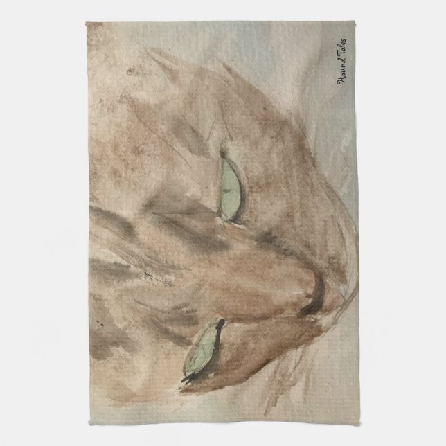 Katt med Grönt ögon Tea Towel Kökshandduk (Vertikal)