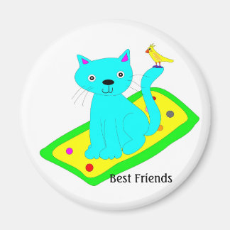 Katt med gult fågel i matta magnet