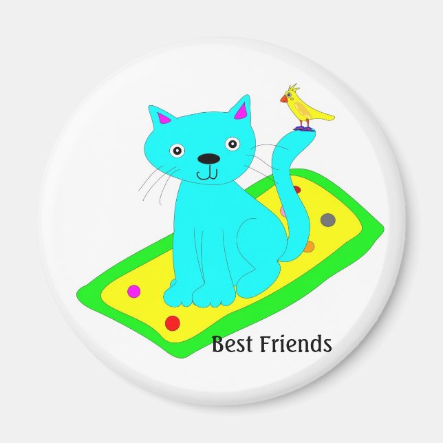 Katt med gult fågel i matta magnet (Framsidan)