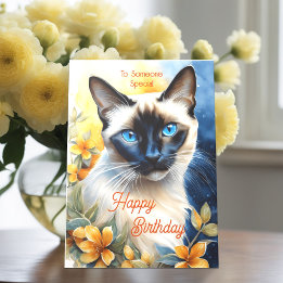 Katt med Gult Orange Blommor födelsedag Kort
