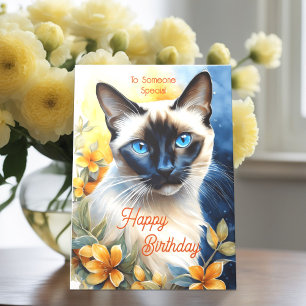 Katt med Gult Orange Blommor födelsedag Kort