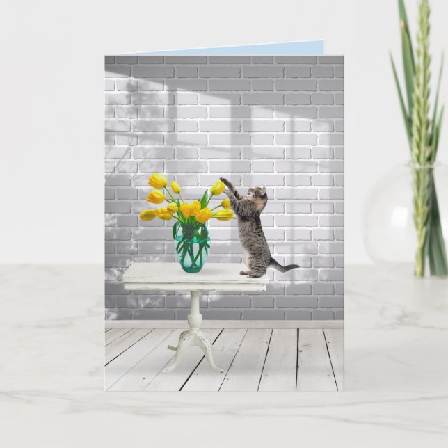 Katt med Gult Tulips Namn dag Kort (Framsida)