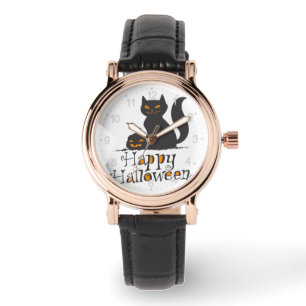 Katt med Halloween-pumpa - Välj tillbaka färg Armbandsur