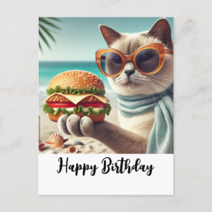 Katt med hamburgare Glad födelsedag Vykort