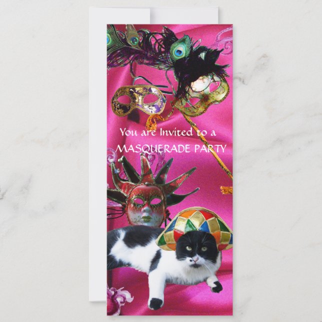 KATT MED HARLEKINHATT OCH MASKERADDRÄKT INBJUDNINGAR (Framsida)