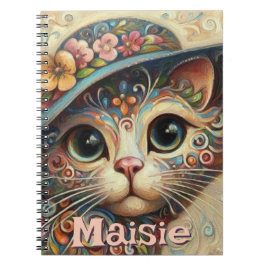 Katt med Hat Blommigt Personlig Anteckningsbok