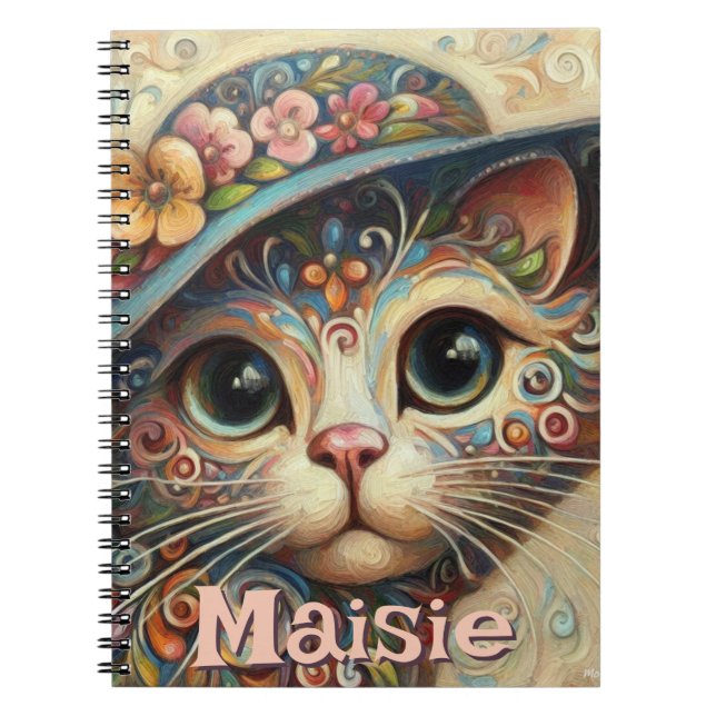 Katt med Hat Blommigt Personlig Anteckningsbok (Framsidan)