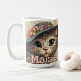 Katt med Hat Blommigt Personlig Kaffemugg