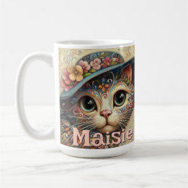 Katt med Hat Blommigt Personlig Kaffemugg