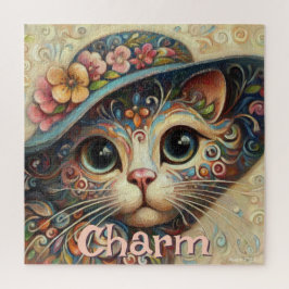 Katt med Hat Blommigt Personlig Pussel