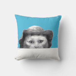 Katt med Hat (gammal skolblått) Kudde