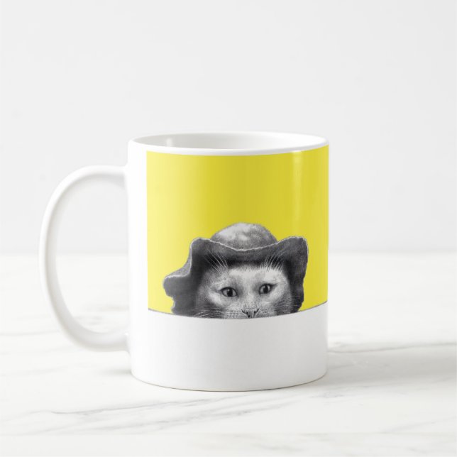 Katt med Hat-kaffe (Retro-Gult) Mugg (Vänster)