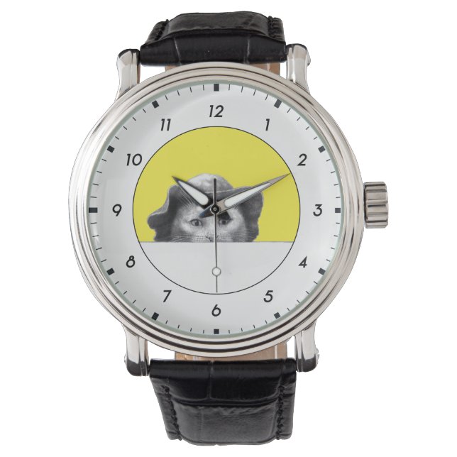Katt med Hat (Retro-Gult) M1 Armbandsur (Framsida)