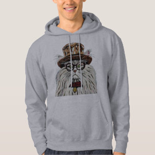 Katt med hatt och glas hoodie