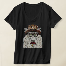 Katt med hatt och glas t shirt