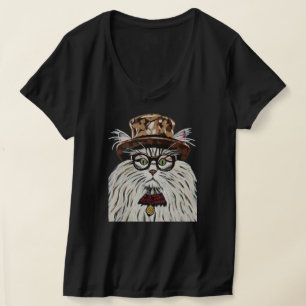 Katt med hatt och glas t shirt