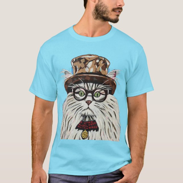 Katt med hatt och glas t shirt (Framsida)