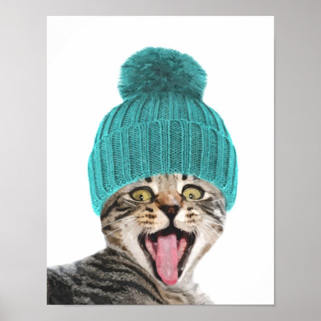 Katt med hatt söt djur porträtt poster (Framsidan)