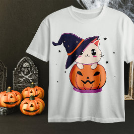 Katt med häxhatt i Halloween Jack-O-Lantern T Shirt