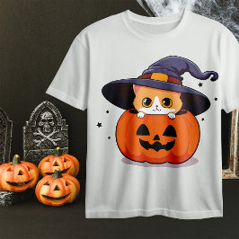 Katt med häxhatt i Halloween Jack-O-Lantern T Shirt