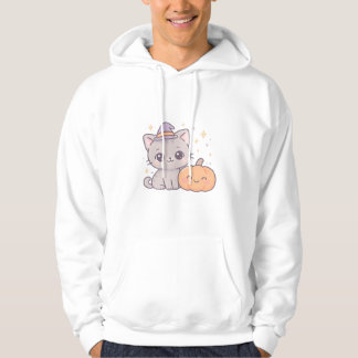 Katt med häxhatt och leende pumpa söt och kuslig hoodie