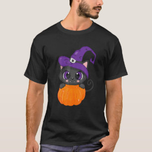 Katt med häxhatt och pumpa t shirt