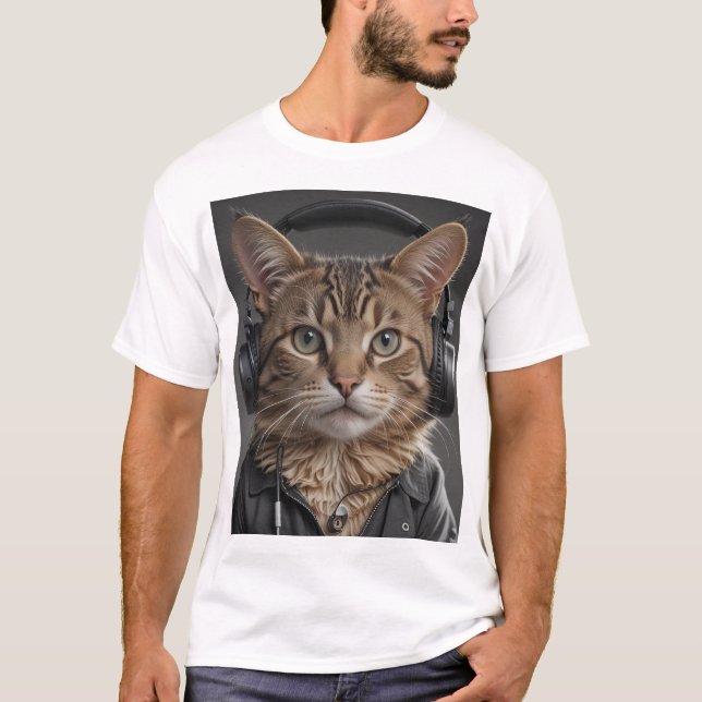 katt med headset t shirt (Framsida)