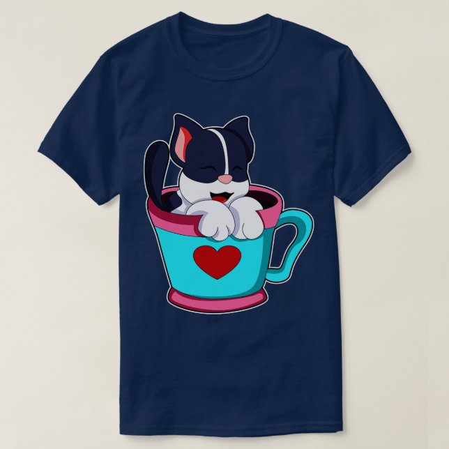 Katt med Heart Kopp T Shirt (Design framsida)