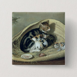 Katt med henne kattungar i en basket, 1797 knapp