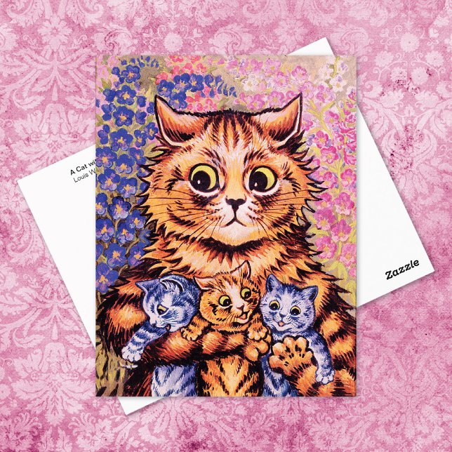Katt med hennes Kittens Louis Wain Vykort (Skapare uppladdad)