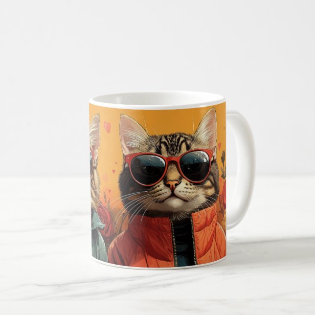Katt med hjärt-Ro Alla hjärtans dag Kaffemugg (Framsida höger)