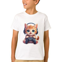 Katt med hörlurar och handkontroll